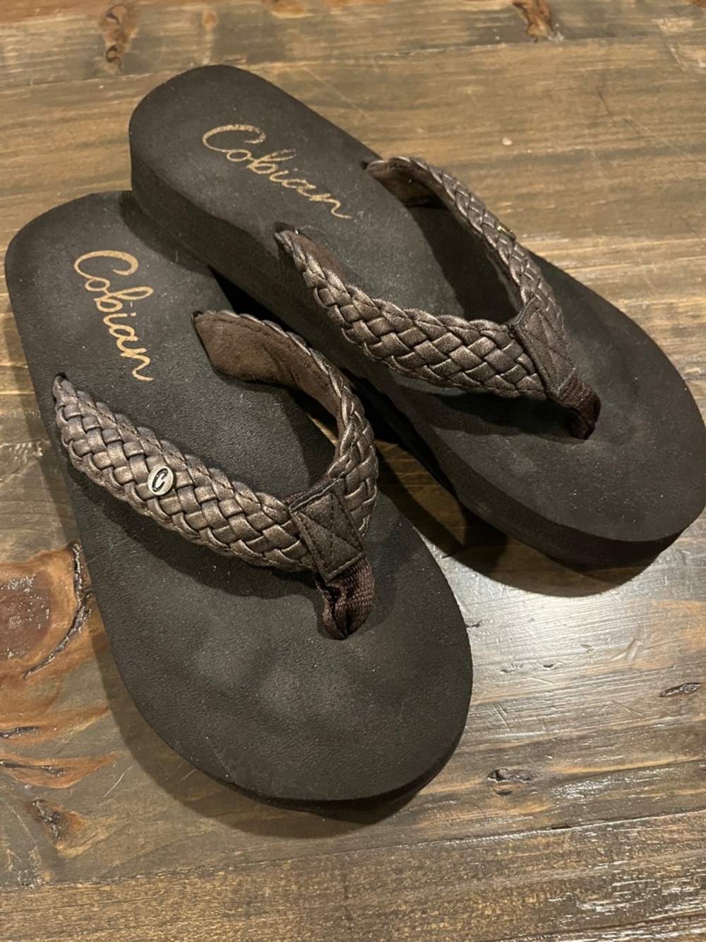 Cobian Brown Braided Strap Flip Flop Sandals